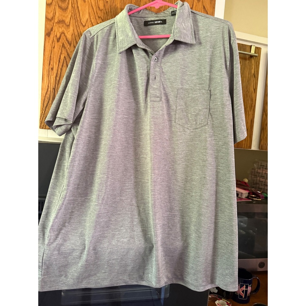 John‎ Henry Mens Gray Space Dye Short Sleeve Polo Shirt Size XL Chest Pocket